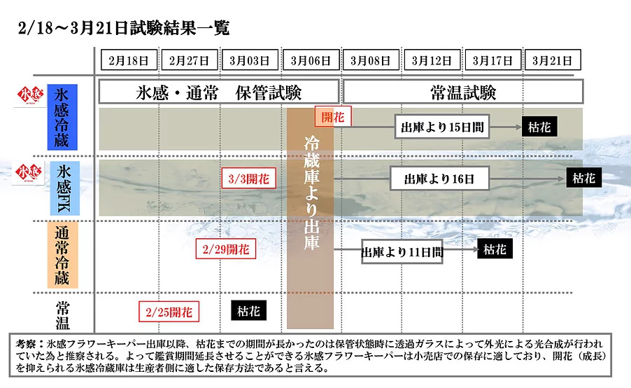 氷感保存の試験結果一覧